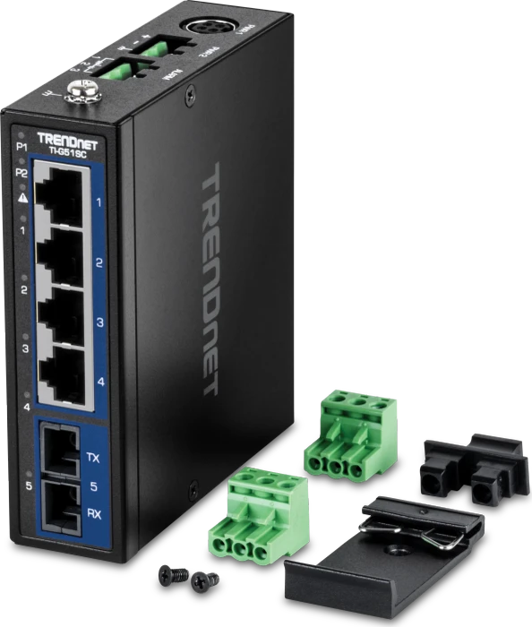 TRENDnet TI Hardened Industrial Railmount Gigabit Switch, 4x RJ-45, 1x SC-Duplex