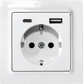 Eltako DSS55E+USBA+C-wg Schutzkontakt-Steckdose im E-Design55 mit USB-A und USB-C, reinweiß glänzend