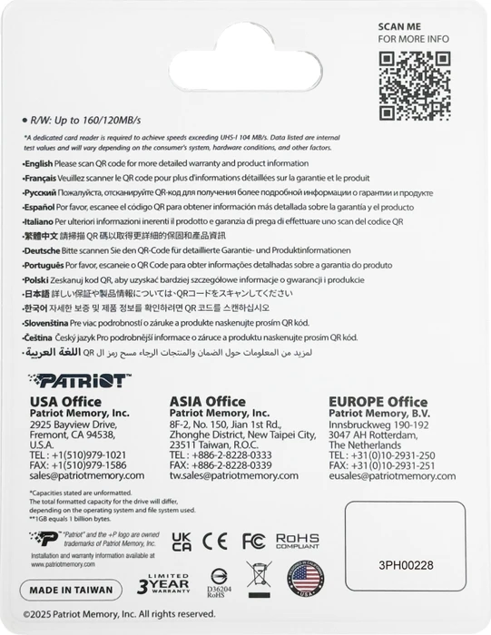 Patriot EP Series DDR200 R160/W120 1TB, UHS-I U3, A2, Class 10