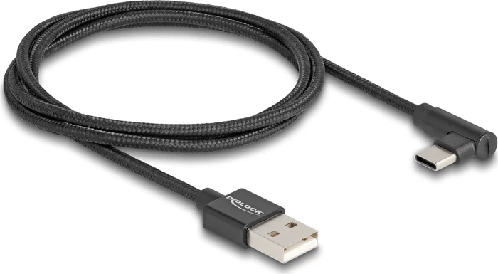 DeLOCK Adapterkabel, USB 2.0, 480Mb/s, USB-C [Stecker] auf USB-A [Stecker], gewinkelt, schwarz, 1m
