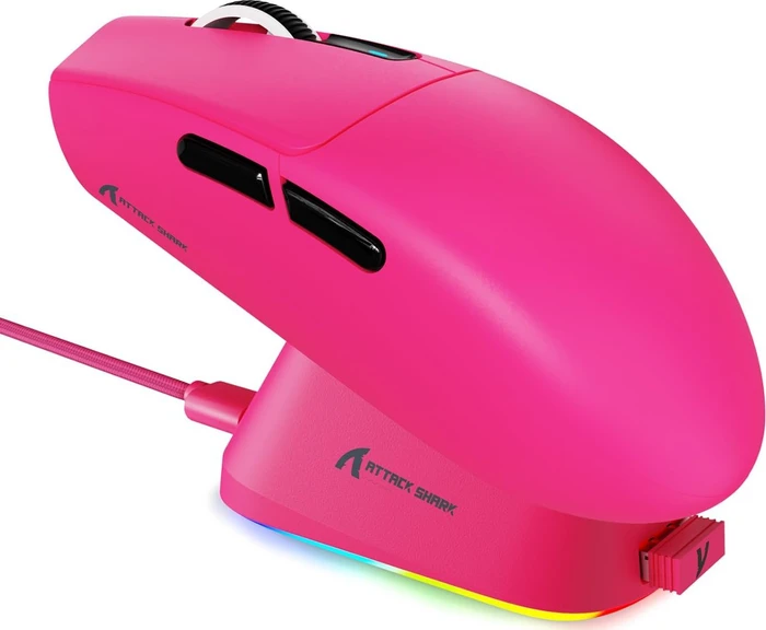 Attack Shark G3Pro Tri-mode Wireless Gaming Mouse mit Ladestation, Berry Red, USB/Bluetooth