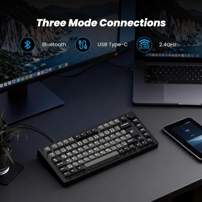 Akko Monsgeek M1 V5 TMR Mechanical Keyboard, Black & Silver, LEDs RGB, hot-swap, AstroAim Magnetic, USB/Bluetooth, DE