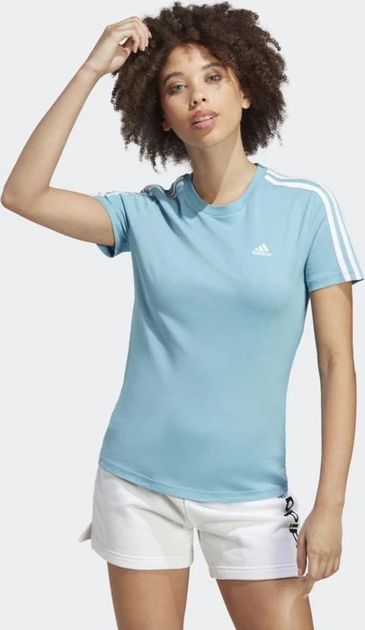 adidas Loungewear Essentials Slim 3 Streifen T-Shirt kurzarm preloved blue/white (Damen)