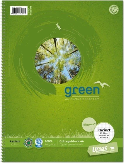 Ursus green Collegeblock, A4, kariert, grün, 80 Blatt