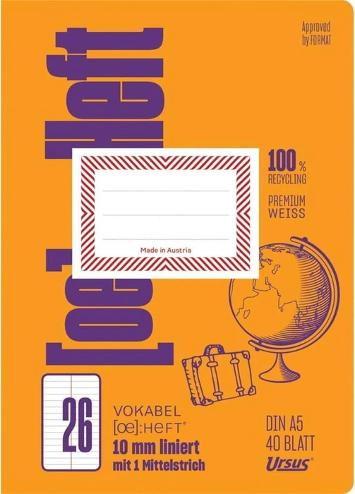 Ursus Vokabelheft, A5, Lineatur 53 Vokabel, 40 Blatt