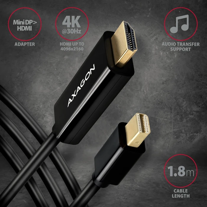 Axagon Mini DisplayPort 1.2/HDMI 1.4b Adapterkabel schwarz, 1.80m