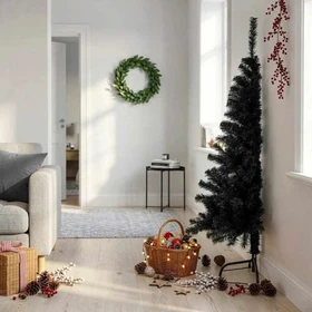 vidaXL Künstlicher Weihnachtsbaum halbrund Tanne schwarz, 150cm