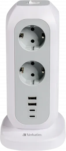 Verbatim EUPT-01 Steckdosenturm, 11-fach, 2x USB-C/2x USB-A, 2m, weiß