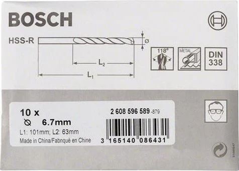 Bosch Professional HSS-R Spiralbohrer, 6.7x63x101mm, 10 Stück