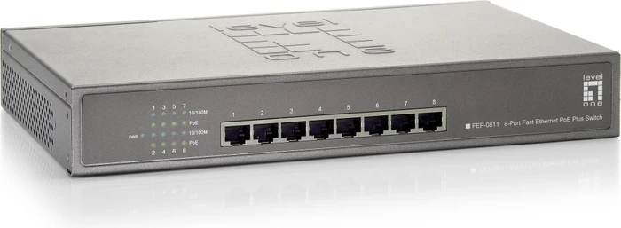 LevelOne FEP Desktop Switch, 8x RJ-45, 245W PoE+