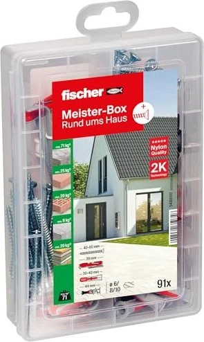 fischer Meister-Box Rund ums Haus + Schrauben Schrauben/Dübel-Sortiment inkl. Werkzeugbox, 91 Stück