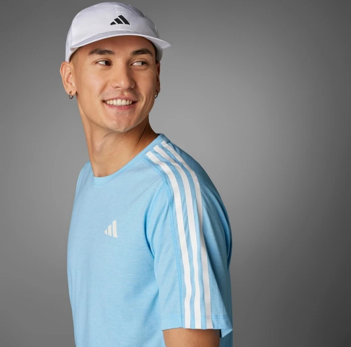 adidas Own The Run 3-Streifen Laufshirt kurzarm semi blue burst/white (Herren)