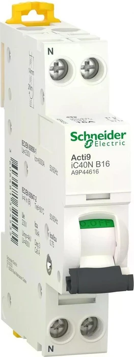 Schneider Electric Acti9 iC40N - Leitungsschutzschalter - 1P+N - 16A - B Kurve - 6kA/10kA