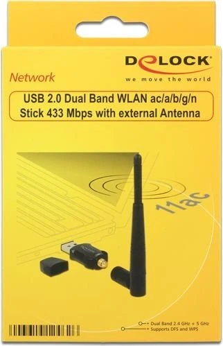 DeLOCK Dualband WLAN 802.11ac Stick, 2.4GHz/5GHz WLAN, USB-A 2.0 [Stecker]