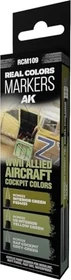AK-Interactive Real Colors Markers WWII Allied Aircraft Cockpit Colors Farbset, 3-tlg.