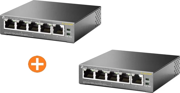 TP-Link TL-SG1005P Desktop Gigabit Switch, 5x RJ-45, 56W PoE, Bundle (2x)