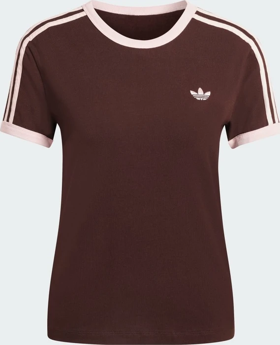 adidas 3-Streifen Slim T-Shirt kurzarm aurora coffee/sandy pink (Damen)