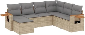 vidaXL Polyrattan Gartensofa mit Kissen beige