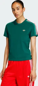 adidas 3-Streifen Slim T-Shirt kurzarm team dark green/bold green/white/better scarlet (Damen)