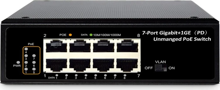Digitus Professional Industrial Railmount Gigabit Switch, 8x RJ-45, PoE++ PD