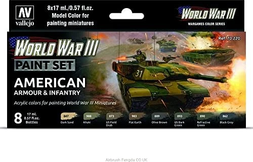 Vallejo Model Color World War III Wargames Color Series American Armour & Infantry Farbset, 8-tlg.