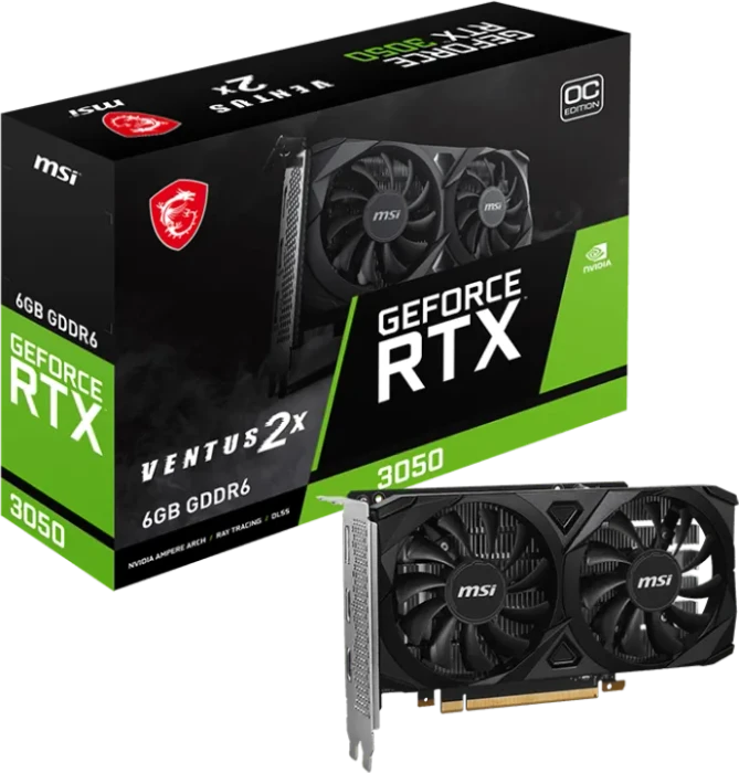 MSI GeForce RTX 3050 Ventus 2X 6G OC, 6GB GDDR6, 2x HDMI, DP