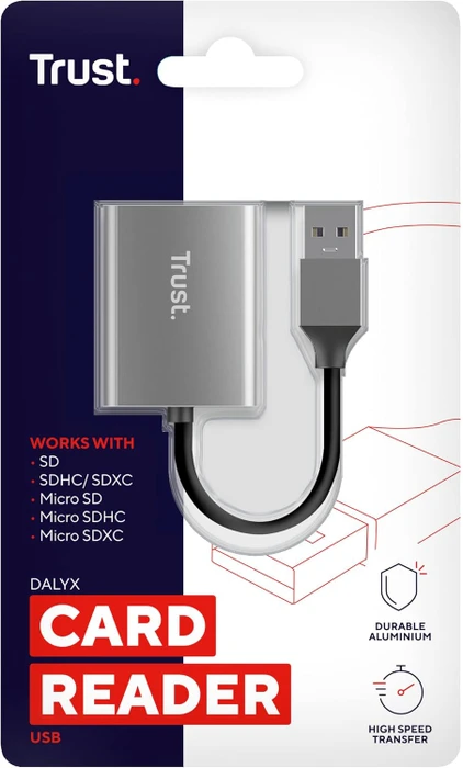 Trust Dalyx Kartenlesegerät aus Aluminium, silber, USB-A 3.0 [Stecker]