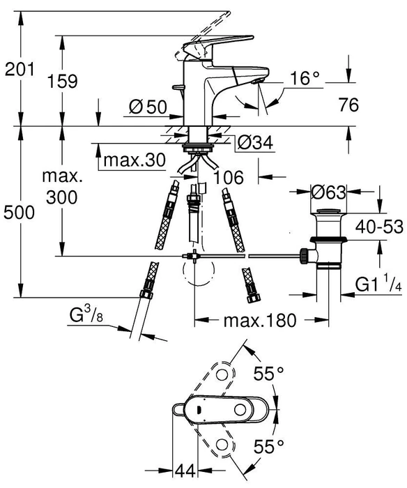 Grohe Europlus Einhand-Waschbeckenarmatur 1/2" S-Size mit Ablauffernbedienung chrom