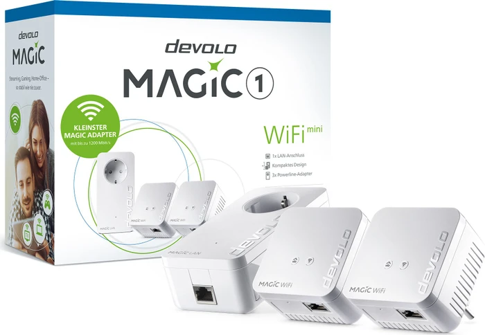 devolo Magic 1 WiFi Mini Multiroom Kit, 2x Powerline/WLAN-Access Point und Powerline-Adapter Set, 3er-Bundle