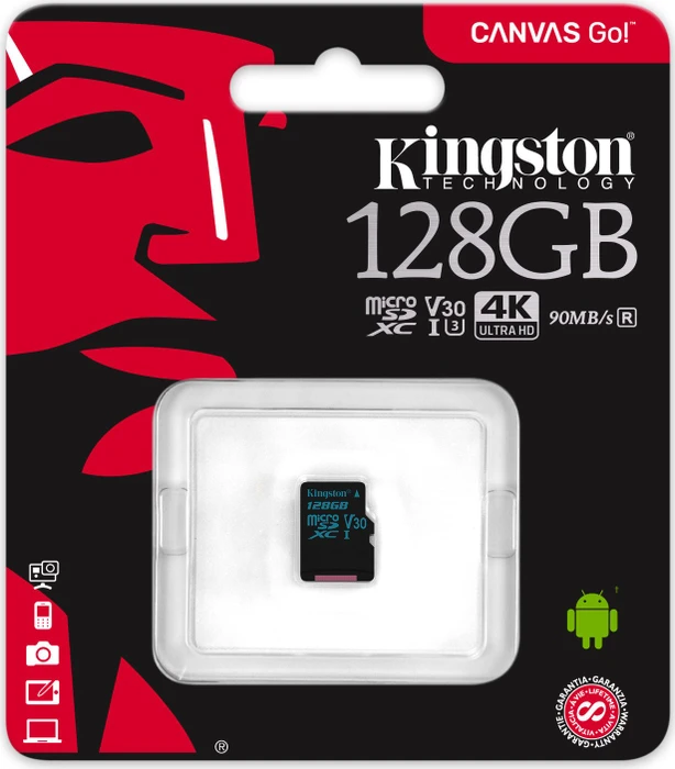 Kingston Canvas Go! R90/W45 128GB, UHS-I U3, Class 10