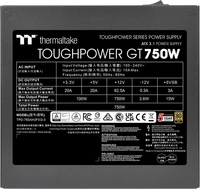 Thermaltake ToughPower GT 750W, ATX 3.1
