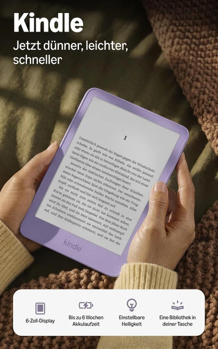 Amazon Kindle 13. Gen, Leuchtendes Lila, 16GB Flash, mit Werbung [2026]