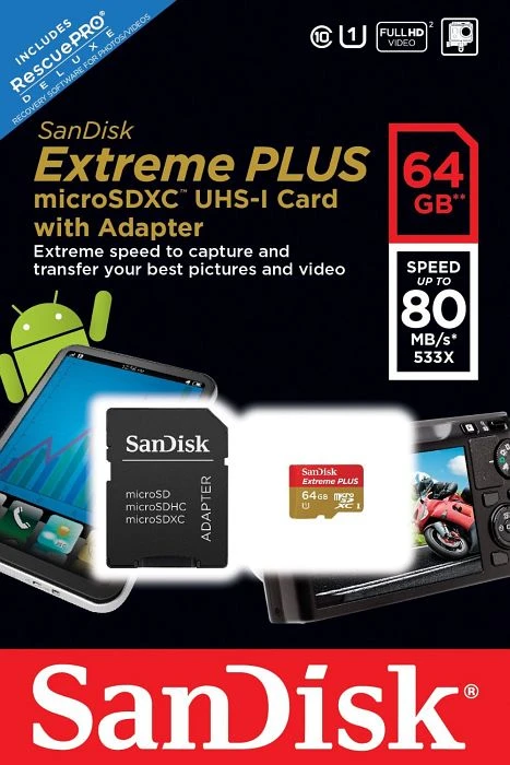 SanDisk Extreme PLUS R80/W50 64GB Kit, UHS-I, Class 10