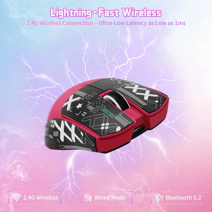 Attack Shark X11SE Wireless Gaming Mouse Berry Red, inkl. Grip Tape, USB/Bluetooth