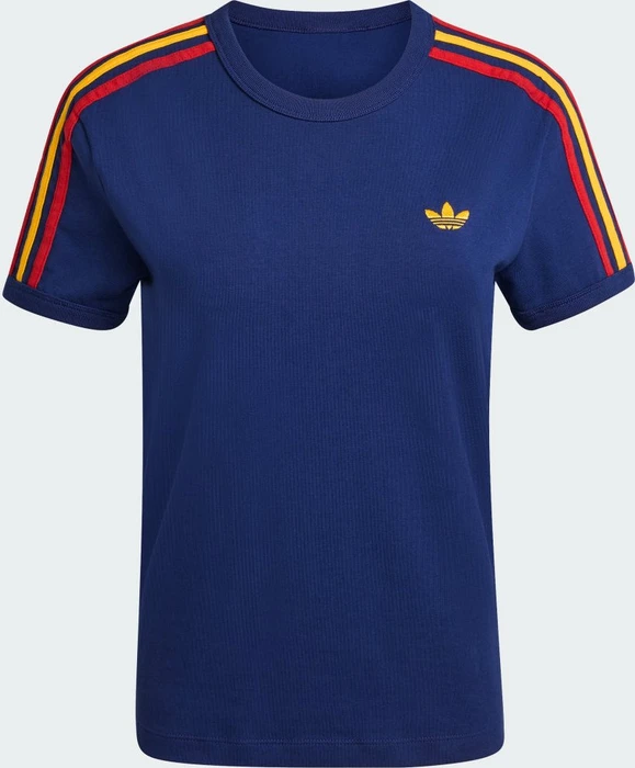 adidas 3-Streifen Slim T-Shirt kurzarm dark blue/team power red 2/crew yellow (Damen)