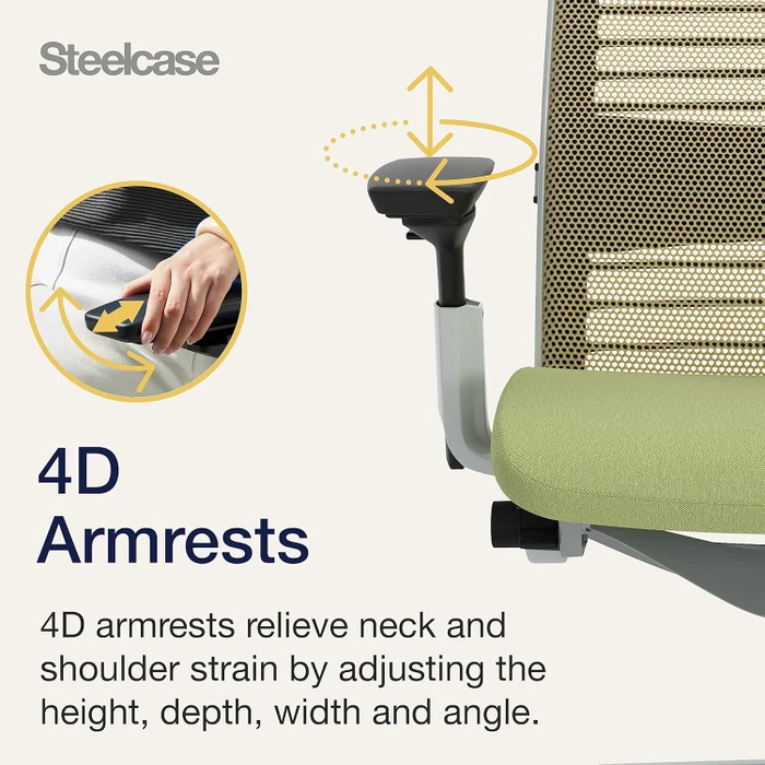 Steelcase Think Bürostuhl mit Armlehnen, beige/avokadogrün