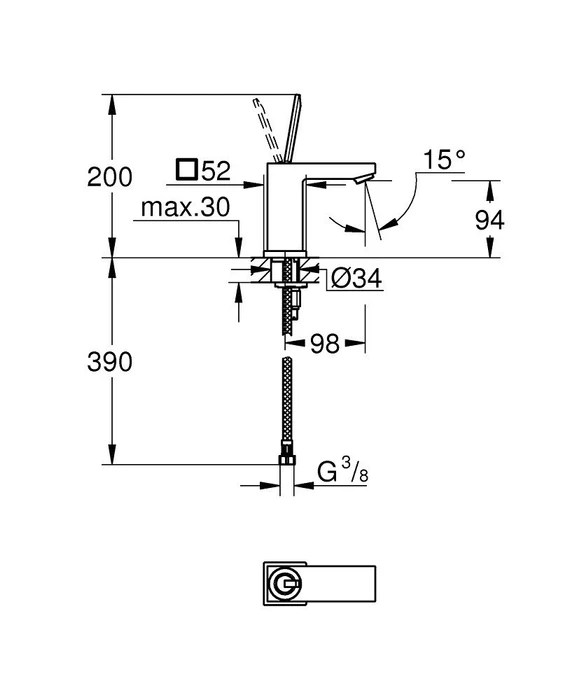 Grohe Eurocube Joy Einhand-Waschbeckenarmatur 1/2" S-Size chrom