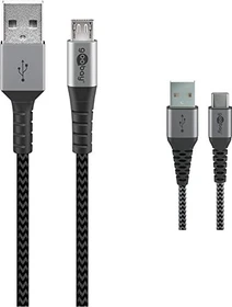 Wentronic Micro-USB-B/USB-A Textilkabel mit Metallsteckern 0.5m grau/silber