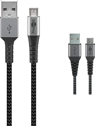 Wentronic Micro-USB-B/USB-A Textilkabel mit Metallsteckern 0.5m grau/silber