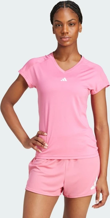 adidas Aeroready Train Essentials Minimal Branding V-Neck Funktionsshirt kurzarm pink fusion/white (Damen)