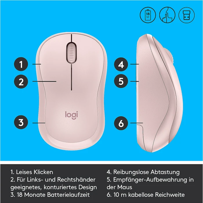 Logitech M220 Silent rosa, USB