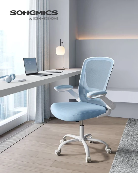 Songmics Bürostuhl ergonomisch mit Amrlehnen, nebelblau