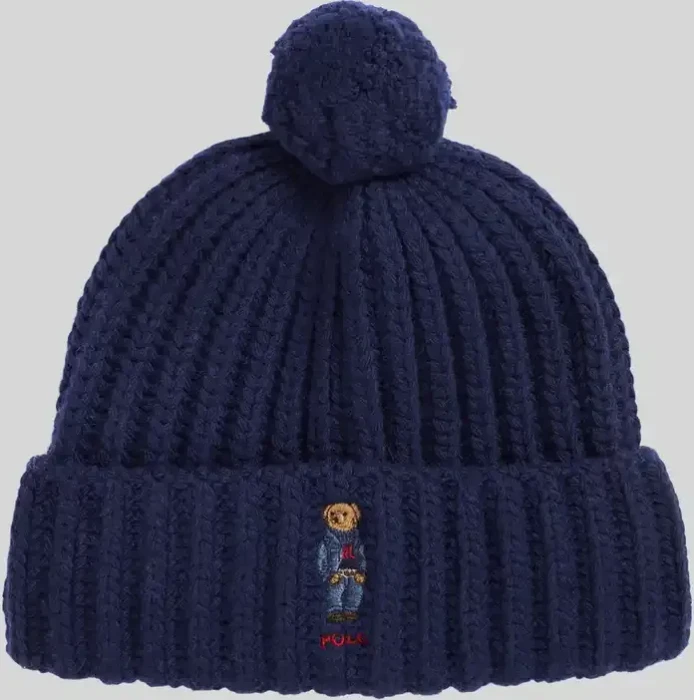 Ralph Lauren Polo Bear Cable Pom-Pom Beanie blau (Damen)
