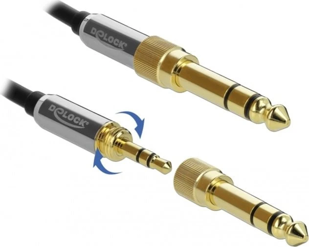 DeLOCK 3.5mm Klinke 3-Pin [Stecker] auf 3.5mm 3-Pin Klinke [Stecker], mit 2x Schraubadapter auf 6.35mm, schwarz 0.5m