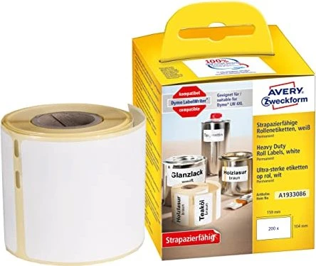 Avery-Zweckform Hochleistungsetiketten kompatibel zu Dymo 1933086, 104x159mm, weiß, 1er-Pack (200 Etiketten)