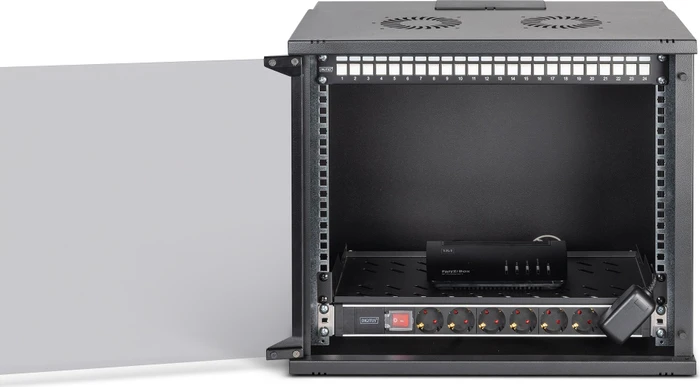 Digitus Professional SoHo Pro Line 19" Wandgehäuse SET 9HE, unmontiert, Sicherheitsglastür, IP20, RAL 9005, 400mm tief