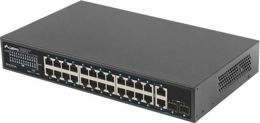Lanberg RSGE Rackmount Gigabit Switch, 24x RJ-45, 2x RJ-45/SFP, 250W PoE+