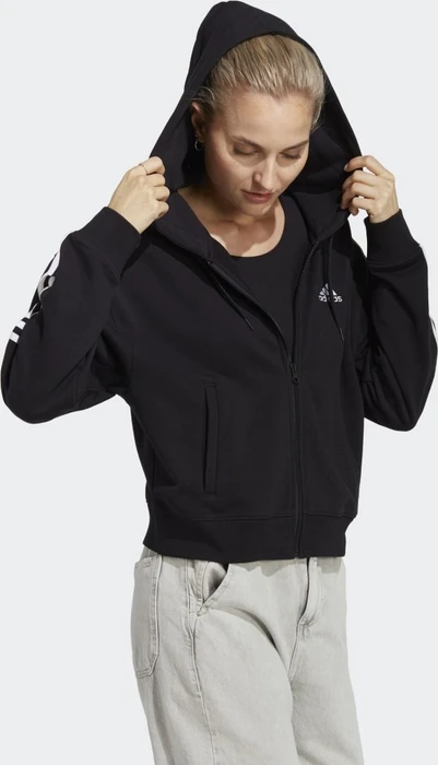 adidas Essentials 3-Streifen French Terry Bomber Hoodie schwarz/weiß (Damen)
