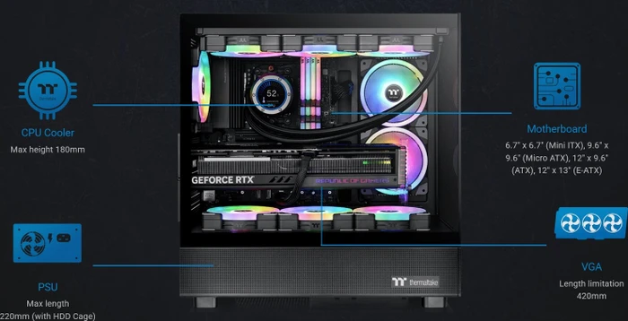 Thermaltake View 270 Plus TG ARGB Black, schwarz, Glasfenster