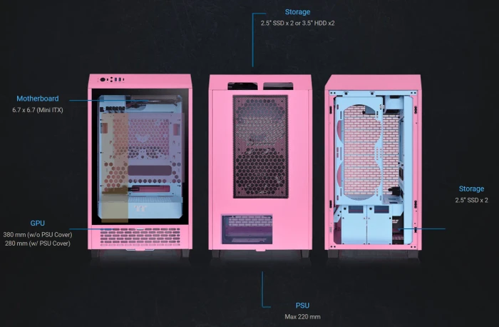 Thermaltake The Tower 200 Bubble Pink, rosa, Glasfenster, Mini-ITX